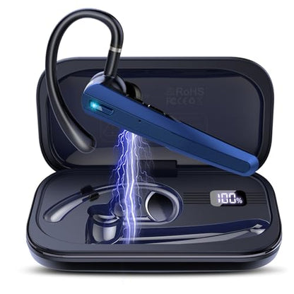 Bluetooth Headset V5.3, Wireless Headset with ENC Noise Canceling Mic | 120Hrs Talk Single-Ear Bluetooth Earpiece, LED Display, IP7 Waterproof Hand-Free Earphone for Business/Trucker, Dark Blue - color: Dark Blue