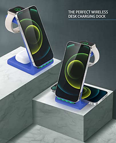 3 in 1 Wireless Charging Station, 2026 Upgraded Fast Desk Charger Station for iPhone 17 16 15 14 13 12 Pro Max Plus, Charger Stand for Apple Watch 10 9 8 7 6 5 4 3 2 SE, Airpods 4 3 2 Pro(Blue) - color: D-Blue