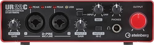 Steinberg UR22C 2x2 USB 3.0 Audio Interface with Cubase AI and Cubasis LE, Red