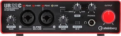 Steinberg UR22C 2x2 USB 3.0 Audio Interface with Cubase AI and Cubasis LE, Red