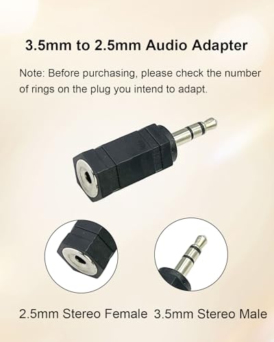 3.5mm Stereo Male to 2.5mm Stereo Female Adapter, 3-Pole 3.5mm Stereo Plug to 2.5mm Stereo Jack Adapter Converter for Headphones Speakers Mobile Devices, 2pcs