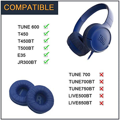 Headphones Replacement Earpads for JBL Tune 600/ T450/ T450BT/ T500BT/ JR300BT/ E35, Ear Pad Replacement Cushions with Protein Leather & Memory Foam - color: Blue