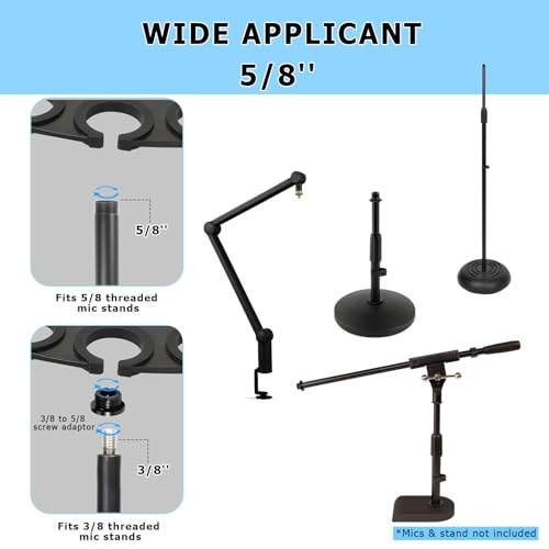 Multi Mic Holder for Wired and Wireless Mics, Organizes Up to 7 Mics, Aluminum, Black