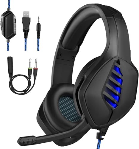 Gaming Headset with Microphone - for PC, PS4, PS5, Xbox One, Xbox Series X|S - 3.5mm Jack Gamer Headphone with Noise Canceling Mic - Black&Blue - color: Black&Blue