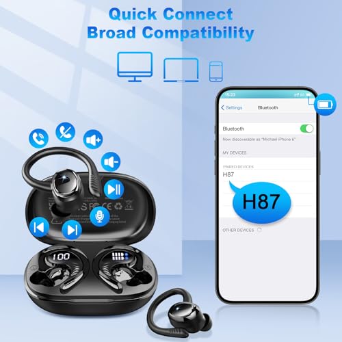 Hupoaf Wireless Earbuds Sport, NEW Bluetooth 5.4 Headphones with Earhooks, 50H Stereo Deep Bass Over Ear Buds with 4 ENC Noise Canceling Mics, IP7 Waterproof Earphones for Running Workout Gym -Black - color: A-Black