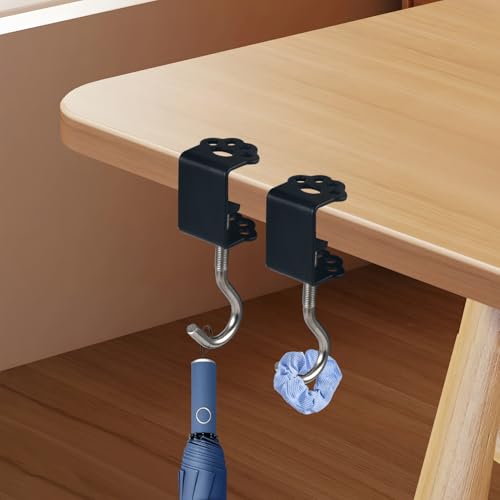 4Pcs Desk Hook for Hanging Bag Backpack Under Desk Clamp Cute Cat J Hooks Heavy Duty Black Metal Purse Hook for Table Adjustable Headphone Holder Desk for Table Desk Closet Door Cabinets