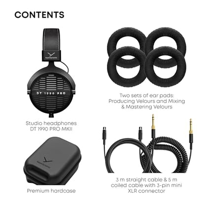 beyerdynamic DT 1990 PRO MKII Wired Over-Ear, 30 Ohm, Open Back, Professional Recording Studio Monitor Headphones for Mixing, Editing, Audiophile, DJ Stereo Headsets, Made in Germany, Black