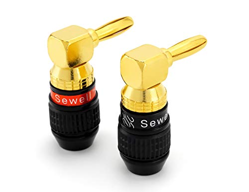 Sewell Deadbolt Right-Angle Banana Plugs, 12 Pairs Quick Connect Gold Plated Speaker Plugs 90 Degree - size: 12 Pairs, style: Deadbolt Right Angle