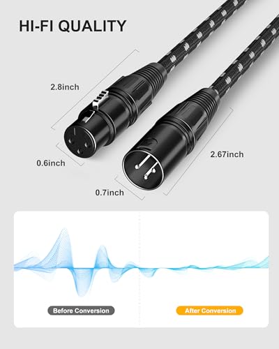 Long XLR Cables 150ft (46m), Nylon Braided XLR Extension Microphone Cable, OFC Shielded and Balanced XLR Male to Female Mic Cord for Preamp Recording Mixer Amplifie Speaker Black | OFC conductors, double shielding, balanced 3-pin XLR, metal connectors, fo