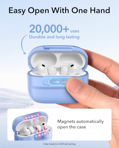 ESR for AirPods Pro 3 Case (2025), Compatible with MagSafe, Light Blue | Compatible with AirPods Pro 3 (USB-C Cable), Magnetic Lid, Full Drop Protection Cover with Lanyard - color: Light Blue, size: AirPods Pro 3 Case