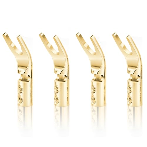 Gold Plated Pure Copper Speaker Spade Connectors - Dual Screw Locking Fork Y/U Plugs for Wire DIY - style: Spade Style-Gold