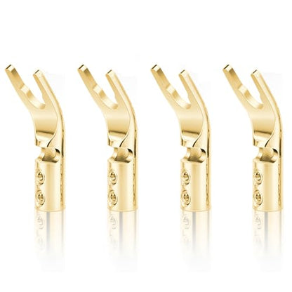 Gold Plated Pure Copper Speaker Spade Connectors - Dual Screw Locking Fork Y/U Plugs for Wire DIY - style: Spade Style-Gold