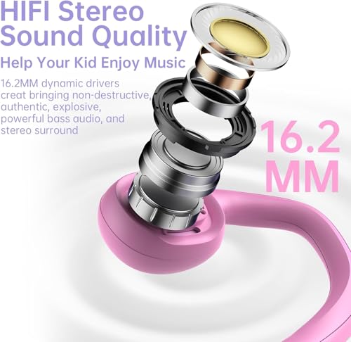 Mehomeli Kids Headphones, Bluetooth 5.2 Air Conduction Open Ear Headphones, 85dB Volume Limiting, Blue Pink - color: Blue Pink
