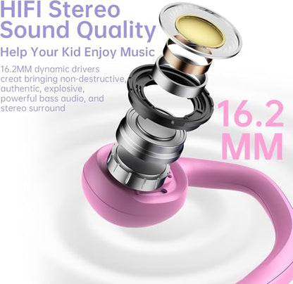 Mehomeli Kids Headphones, Bluetooth 5.2 Air Conduction Open Ear Headphones, 85dB Volume Limiting, Blue Pink - color: Blue Pink