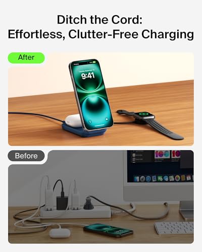 Belkin Qi2.2 25W Wireless 2 in 1 Foldable Fast Charging Station for iPhone | Fast Charging, MagSafe Compatible, iPhone 17/16/15, AirPods, Travel Charger, Magnetic - color: Blue
