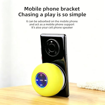 Mini Bluetooth Shower Speaker Yellow, Silicone Suction Cup Portable Speaker with LED Lights, IPX4 Waterproof, Built in Mic, for Bathroom Kitchen Outdoors, Ideal Gifts (Yellow) - color: Yellow