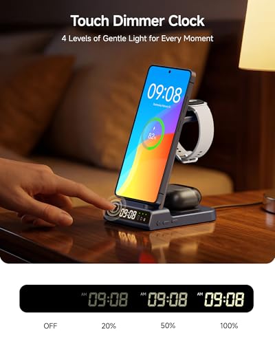 Wireless Charger for Samsung S26 Ultra, Galaxy Watch 9/Ultra 2/8/Buds4 Pro | for Samsung S26+/S25 Ultra/S25/Z Flip8/S24/S23/S22, Galaxy Watch 8/Ultra/7/6/5, Galaxy Buds4 Pro, Space-saving, LED Clock - color: Blue