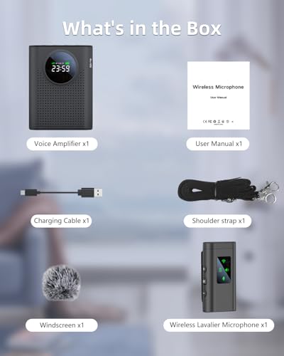 S67 Voice Amplifier Wireless Microphone for Teachers Classroom Rechargeable, Mini Lavalier Lapel Mic, Portable Speaker PA System with LED Display for Class, Tour Guide, Coaches, Black - color: Black 1 Mic