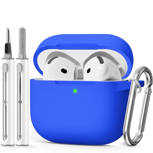 for AirPods 4 Case 2024 with Cleaner Kit & Keychain-Blue | Silicone Protective Cover for Apple AirPods 4th Generation Case,for Women Men,One-Piece Design,Shockproof,Dust Proof - color: C-Blue