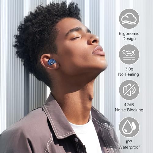 VEKJ Sleep Earbuds Bluetooth 5.4, IPX7 Waterproof Earphones Blue