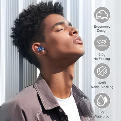 VEKJ Sleep Earbuds Bluetooth 5.4, IPX7 Waterproof Earphones Blue