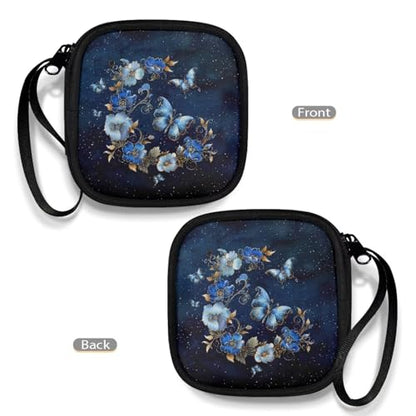 Portable Wireless Headphone Case, Butterfly Flower Earphone Storage Bag Carrying Case, Earbud Holder with Handle Headphone Bag Travel - color: Butterfly And Flower