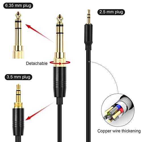Coiled 2.5mm to 3.5mm & 6.35mm Audio Cable Compatible with Bose NC700 QC45 QC35 QC25 OE2 SoundLink Headphones, Spring Relief Replacement Aux Cord