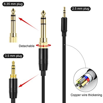 Coiled 2.5mm to 3.5mm & 6.35mm Audio Cable Compatible with Bose NC700 QC45 QC35 QC25 OE2 SoundLink Headphones, Spring Relief Replacement Aux Cord