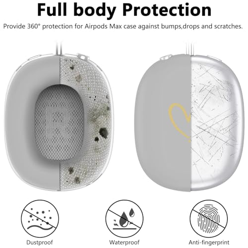 Case Cover for AirPods Max, Anti-Scratch Soft Silicone with Gold Heart Pattern Ear Cups Case Cover/Ear Pad Cover/Headband Cover for Apple AirPods Max Headphones (Gray) - color: Gray