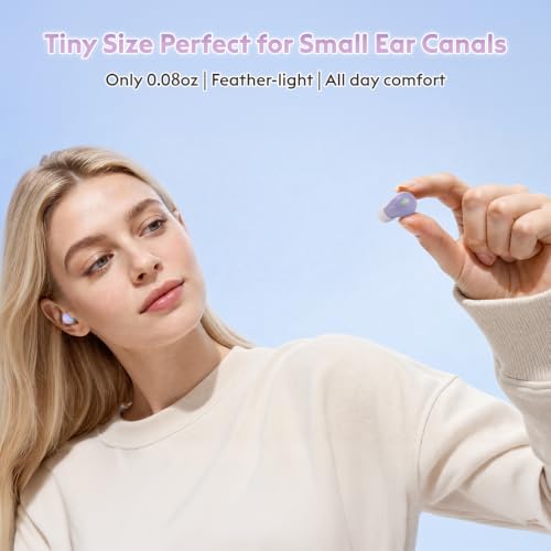 Mini Wireless Sleep Earbuds for Side Sleepers, 0.08oz Invisible Earbuds for Small Ears, Bluetooth 6.0 Sleep Headphones, No Alert Sounds, LED Display, Comfort Fit Earphones for Work, Travel