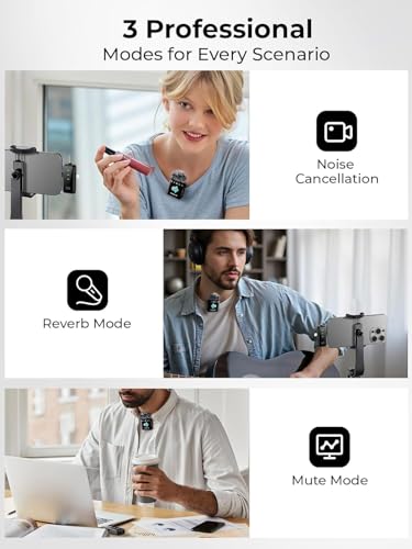 MENERESAS Wireless Microphone for iPhone: 40dB Noise Canceling Mini Mic with 20Hz-20kHz Audio, 328ft Range, 20H Battery, 3-in-1 Lavalier Microphone for Video Recording