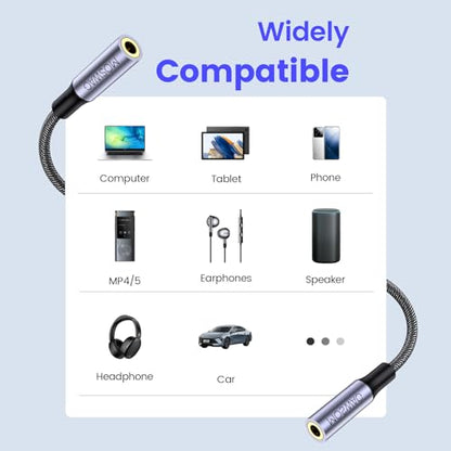 MOSWAG 3.5mm Female to Female Aux Connector, TRRS 4-Pole Extension Stereo Coupler Plug Adapter Audio Extension Cable for Laptops, Desktop, PCs, Guitars, DVDs, Mixers, Speakers-8Inch/20CM
