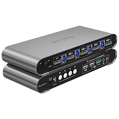 4 Computers 1 DP Monitor Automatic KVM Switch 4K@144Hz 8K30Hz with Complete Cable Set, Hotkey Switching, Support Audio Microphone and USB Hub, Aluminum Alloy Shell, Digital Display, HDR10 - style: 4 Computers 1 DP Monitor USB 3.0