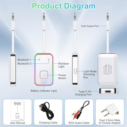 Bluetooth Transmitter for Airplane (Silver) - color: silver