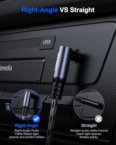 SNANSHI Aux to USB C Cable 3.3FT - 90 Degree Right Angle Nylon Braided USB C to Aux Cord for Car Stereo, Headphones, Speaker, Compatible with iPhone 17 16 15 Pro Max, Galaxy S25 S24, iPad, Pixel - size: 3.3FT