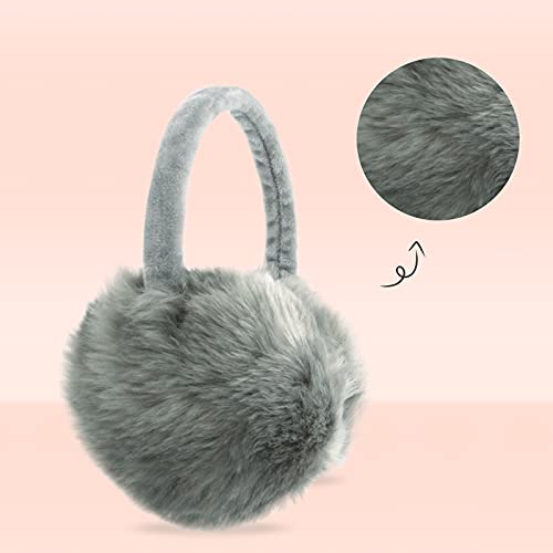 POXIMI Women Winter Earmuffs Girl Ski Adjustable Ear Covers for Kid Cute Bow Ear Warmer Outdoor Earmuff Fleece Lining - color: C-grey