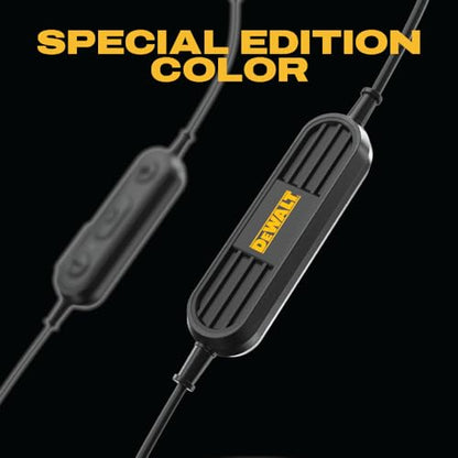 DEWALT Heavy Duty Neckband Bluetooth Earbuds - Black Special Edition Wireless Bluetooth 5.2 Headphones w/Microphone, Lightweight Comfort, IP56 Waterproof, Deep Bass, 20H Jobsite Behind-Neck Earphones - color: Black