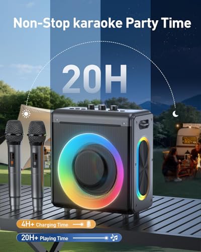 Karaoke Machine with 2 Wireless Rechargeable Microphones: Portable Bluetooth Speaker for Adults & Kids - PA System with Lights Supports TWS/TF Card/USB/AUX for Home Party - size: 2 Mics
