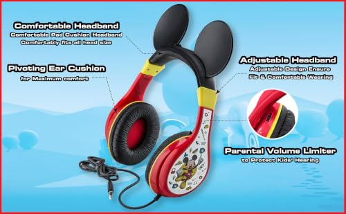 eKids Mickey Mouse Kids Headphones with 3.5mm Audio Jack, Wired Headphones for School, Home or Travel (Mickey Mouse) - color: Mickey Mouse
