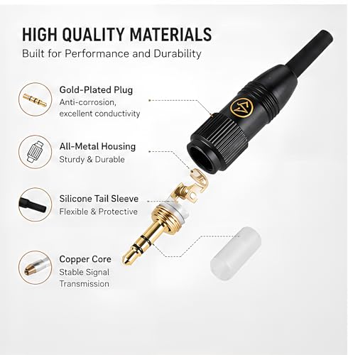 3.5mm 1/8" Locking Connector Retractable Gold Plated Microphone Connection Small Three Pin Audio Plug Ideal for Secure and Stable Audio Performance (5PCS)