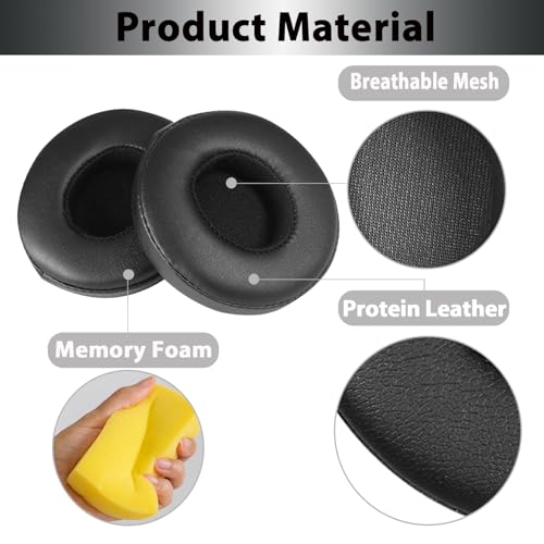 Solo3 Earpads Replacement, Ear Pads Cushions Compatible with Beats Solo 2 & Solo 3 Wireless On-Ear Headphones, Solo2 Solo3 Earpads with Soft Memory Foam & Protein Leather(Black) - color: Black