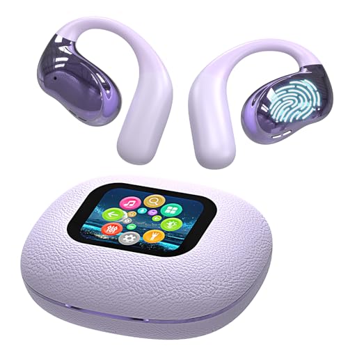 Open Ear Earbuds Ultra Comfort Wireless Bluetooth 5.4 Headphones Over The Ear Earbuds with Intelligent Touch Screen EarHooks IPX7 Waterproof Bone Conduction Earphones for Fitness Sports-Purple - color: PURPLE