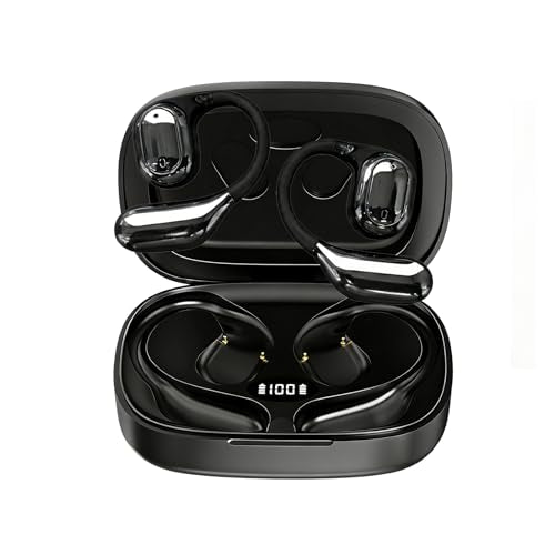 Open Ear Headphones, True Wireless Bluetooth Earphones with Mic, Ultra-Comfort Sport Headset with LED Display, Powerful Sound, IPX4 Waterproof, Wireless Earbuds for Running Driving Workout, Black