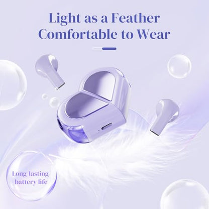 Purple Heart Wireless Earbuds for Girls Kids, Cute Mini Tiny Small Invisible Earbuds Wireless Bluetooth for Small Ears Canals Women Rose Gold Kawai Blue Tooth Ear Buds for iPhone Android - color: Purple