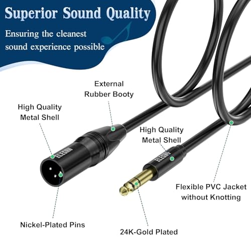6.35mm (1/4 Inch) TRS Male to XLR Male Cable 6 Ft, Balanced Professional Shielded Stereo Microphone Cable Cord, Gold Plated for Mixer AMP Speaker Amplifier with 6.35 to 3.5mm Adapter+Ties - size: 6FT, style: 6.35mm to XLR Male