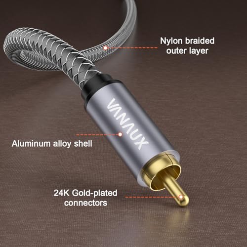 VANAUX Subwoofer Cable RCA/Phono Audio Cable (75 ohm,24K Gold-Plated, Double Shielded Digital Analogue,Male/Male) for Amplifiers,Home Theater,Hi-Fi Systems(2ft/0.6m) - size: 2