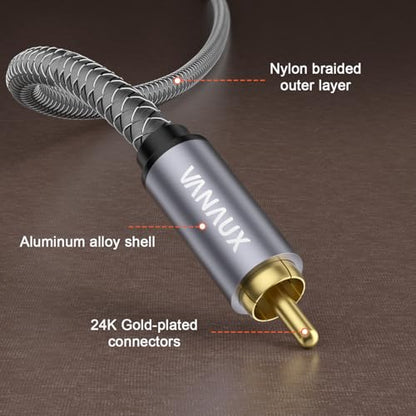 VANAUX Subwoofer Cable RCA/Phono Audio Cable (75 ohm,24K Gold-Plated, Double Shielded Digital Analogue,Male/Male) for Amplifiers,Home Theater,Hi-Fi Systems(2ft/0.6m) - size: 2