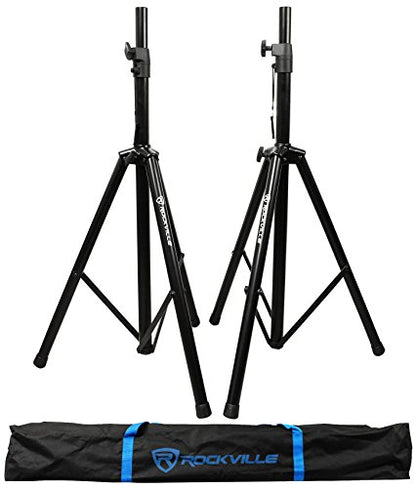 Rockville SPGN158 15" DJ PA Speaker Pair Bundle with RPM47 Powered Mixer | 1600W Peak / 400W RMS Each, 8-Ohm, Bluetooth/USB, 2 RMC-XLR Microphones, 2 Tripod Stands, SpeakOn Cables, 7-Items