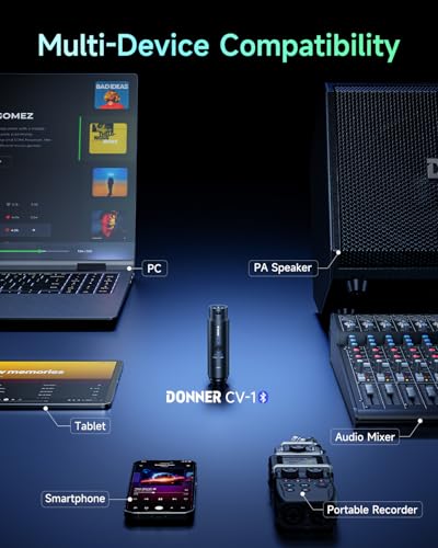 Donner XLR Bluetooth Receiver, Wireless Bluetooth Adapter for Speakers, PA Systems, Audio Mixer, DJ Systems, Bluetooth 5.3, 20 Hours Battery Life (CV-1)