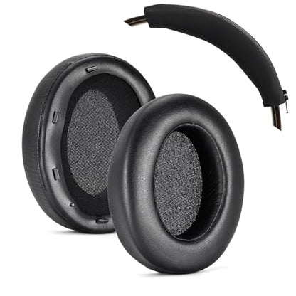 Aiivioll 2-in-1 WH-XB910N Replacement Earpads/Silicone Headband Pad for Sony WH-XB910N Headphones, Protein Leather Cushions with Memory Foam, Silicone Zipper Headband Protector Cover (Black) - color: Black-with headband cover